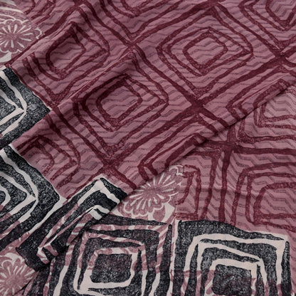 Indian Vintage Sari Brown & Maroon Pure Georgette Silk Printed Saree Craft Fabric Sewing 5Yd Soft Dress Making Crafting Quilting Upcycle