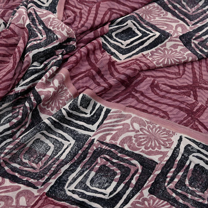 Indian Vintage Sari Brown & Maroon Pure Georgette Silk Printed Saree Craft Fabric Sewing 5Yd Soft Dress Making Crafting Quilting Upcycle