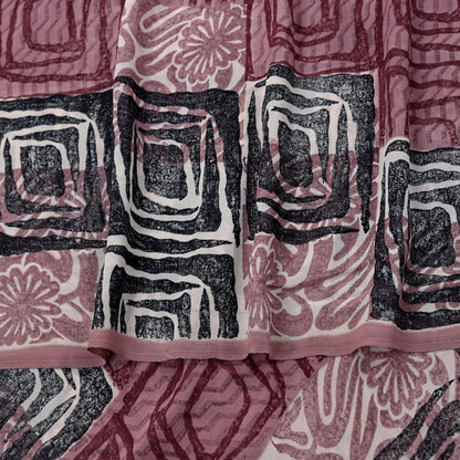 Indian Vintage Sari Brown & Maroon Pure Georgette Silk Printed Saree Craft Fabric Sewing 5Yd Soft Dress Making Crafting Quilting Upcycle