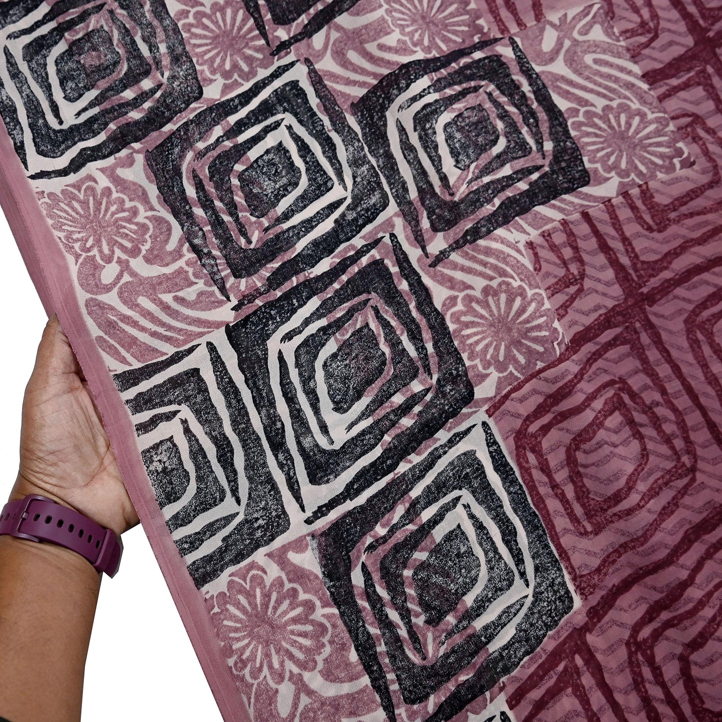 Indian Vintage Sari Brown & Maroon Pure Georgette Silk Printed Saree Craft Fabric Sewing 5Yd Soft Dress Making Crafting Quilting Upcycle