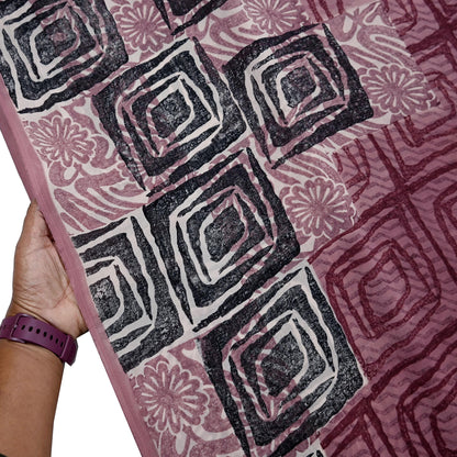 Indian Vintage Sari Brown & Maroon Pure Georgette Silk Printed Saree Craft Fabric Sewing 5Yd Soft Dress Making Crafting Quilting Upcycle