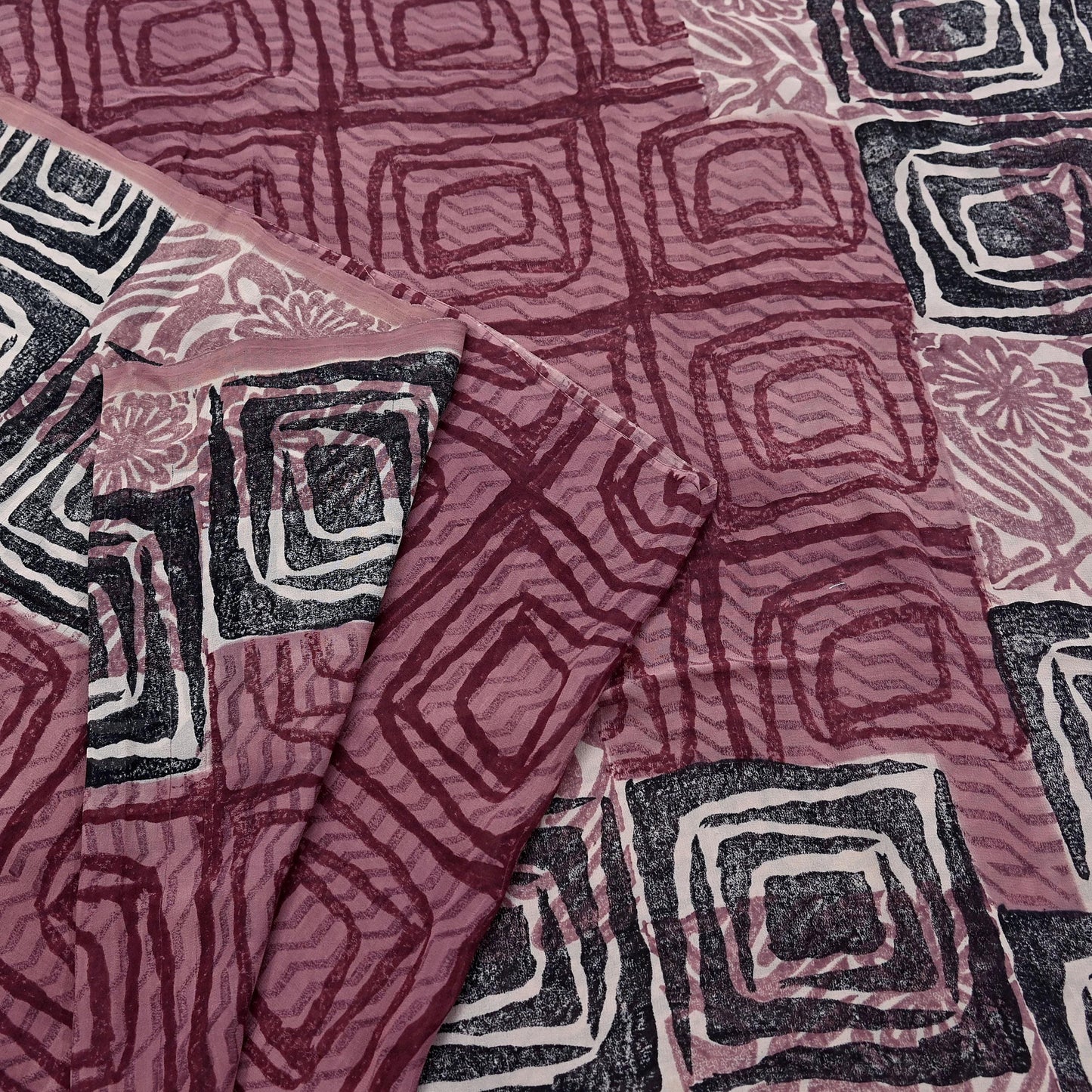 Indian Vintage Sari Brown & Maroon Pure Georgette Silk Printed Saree Craft Fabric Sewing 5Yd Soft Dress Making Crafting Quilting Upcycle