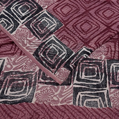 Indian Vintage Sari Brown & Maroon Pure Georgette Silk Printed Saree Craft Fabric Sewing 5Yd Soft Dress Making Crafting Quilting Upcycle