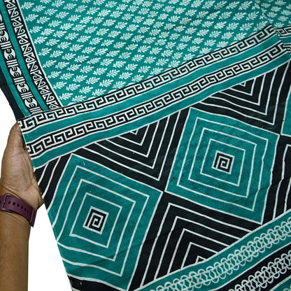 Indian Vintage Sari Green & Black 100% Pure Silk Printed Sarees 5yd Sewing Craft Fabric DressMaking Crafting Quilting Upcycle