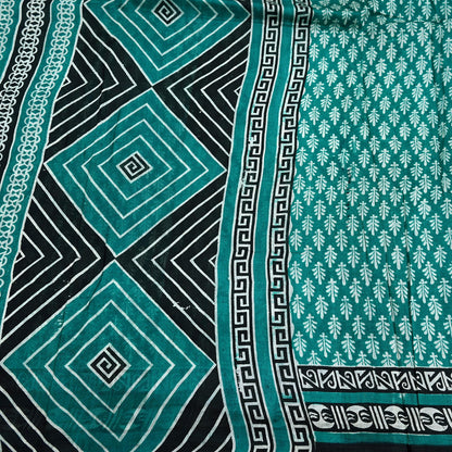 Indian Vintage Sari Green & Black 100% Pure Silk Printed Sarees 5yd Sewing Craft Fabric DressMaking Crafting Quilting Upcycle