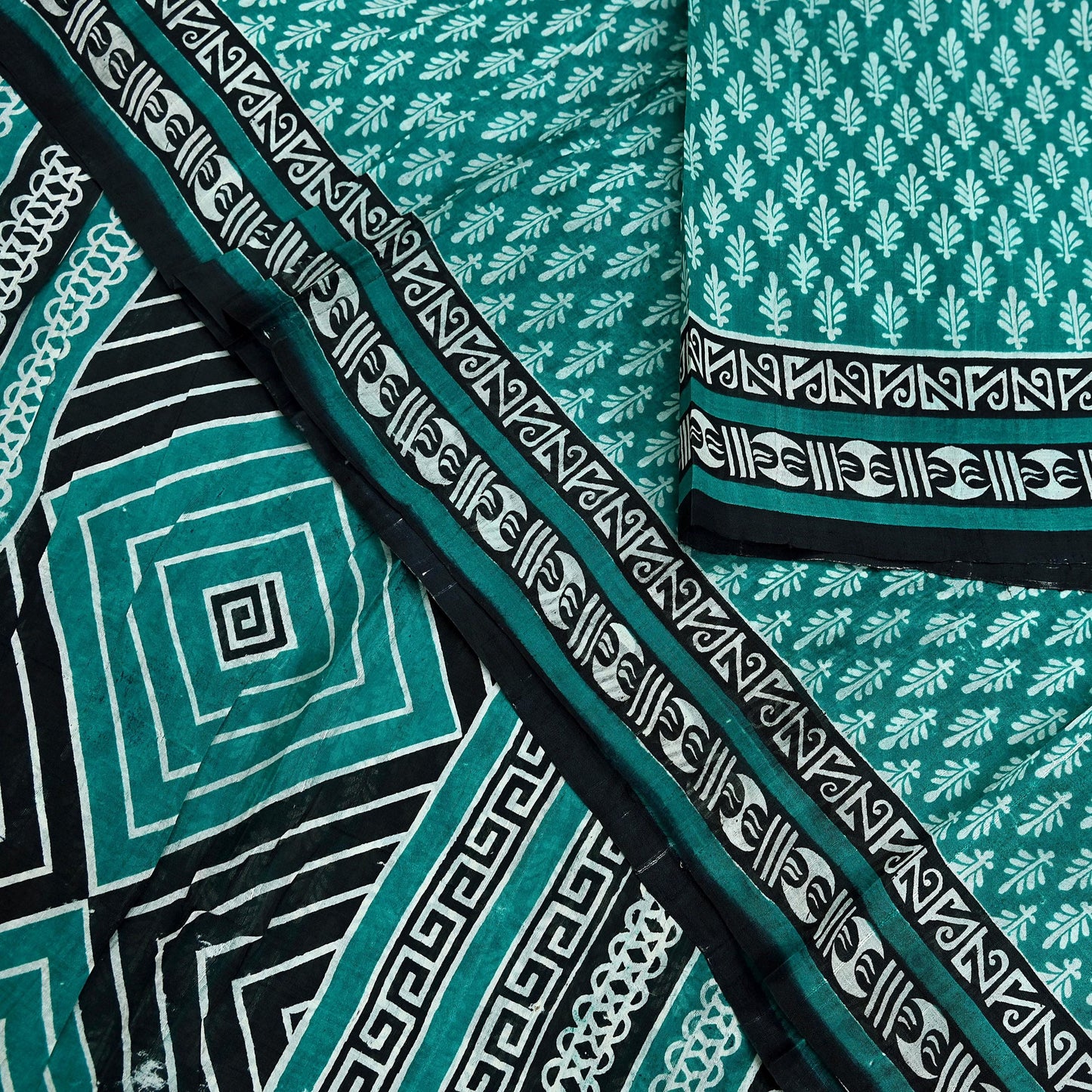 Indian Vintage Sari Green & Black 100% Pure Silk Printed Sarees 5yd Sewing Craft Fabric DressMaking Crafting Quilting Upcycle