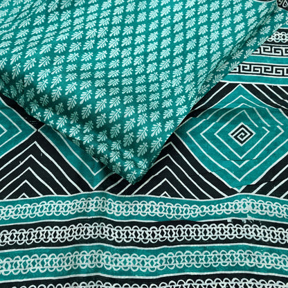 Indian Vintage Sari Green & Black 100% Pure Silk Printed Sarees 5yd Sewing Craft Fabric DressMaking Crafting Quilting Upcycle