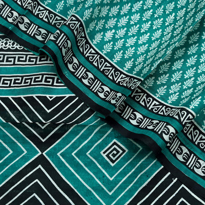 Indian Vintage Sari Green & Black 100% Pure Silk Printed Sarees 5yd Sewing Craft Fabric DressMaking Crafting Quilting Upcycle