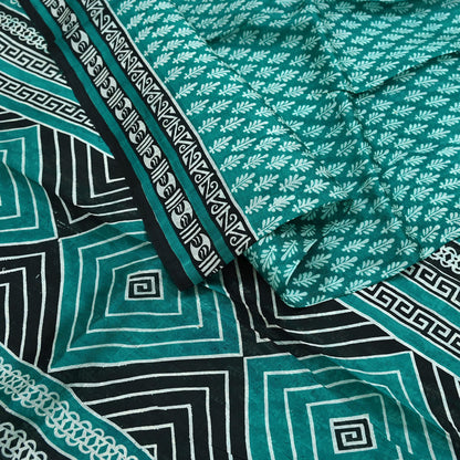 Indian Vintage Sari Green & Black 100% Pure Silk Printed Sarees 5yd Sewing Craft Fabric DressMaking Crafting Quilting Upcycle