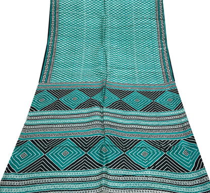 Indian Vintage Sari Green & Black 100% Pure Silk Printed Sarees 5yd Sewing Craft Fabric DressMaking Crafting Quilting Upcycle