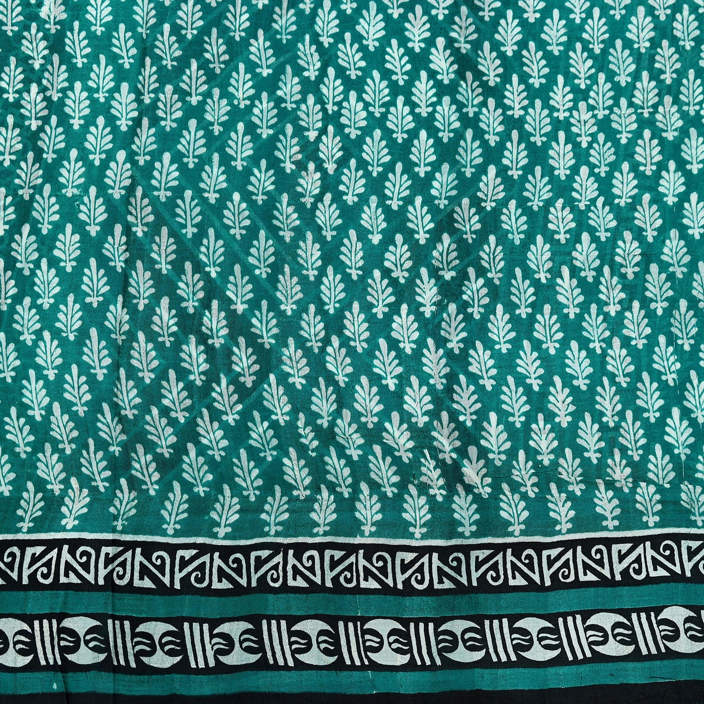 Indian Vintage Sari Green & Black 100% Pure Silk Printed Sarees 5yd Sewing Craft Fabric DressMaking Crafting Quilting Upcycle