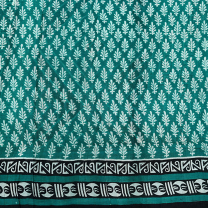 Indian Vintage Sari Green & Black 100% Pure Silk Printed Sarees 5yd Sewing Craft Fabric DressMaking Crafting Quilting Upcycle