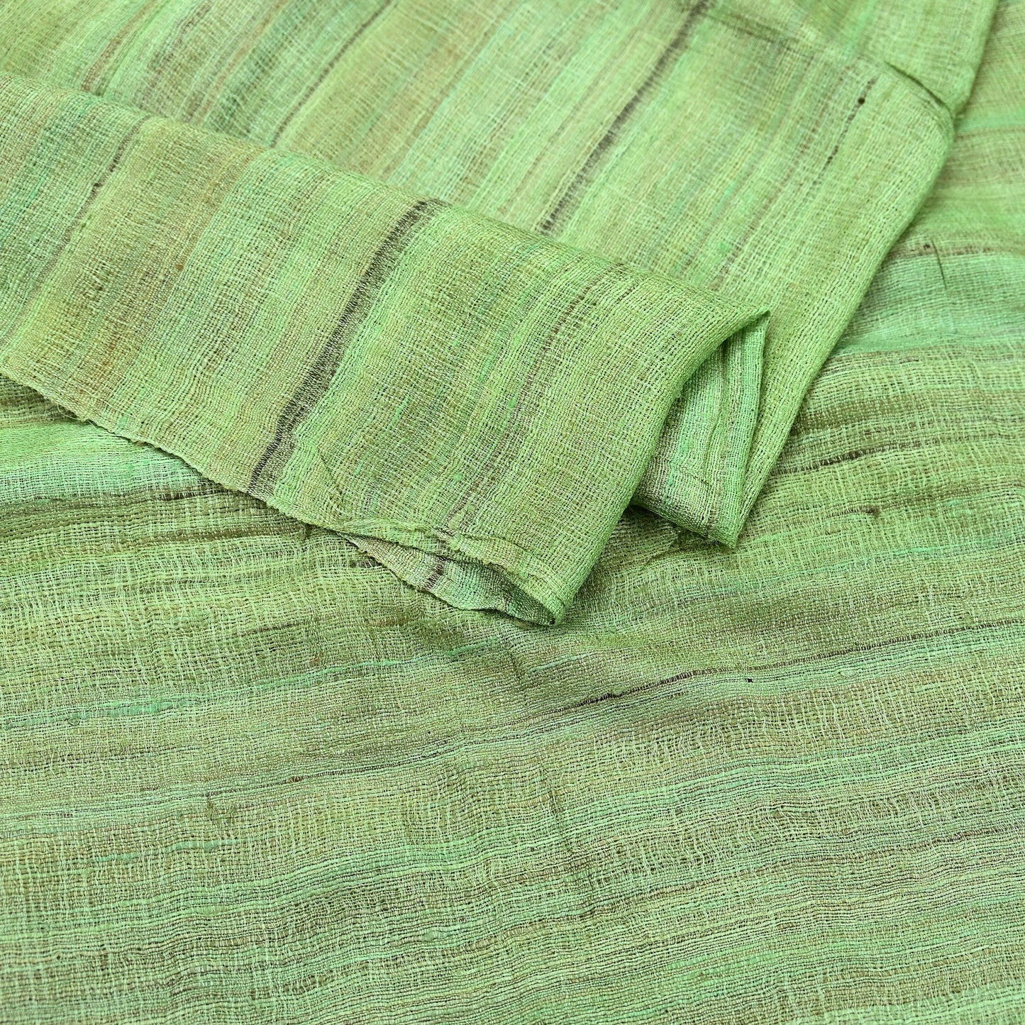 Indian Vintage Green Dupatta Long Stole 100% Pure Khadi Silk Hand Woven Scarves Veil Scarf Wrap Hippie Fringes