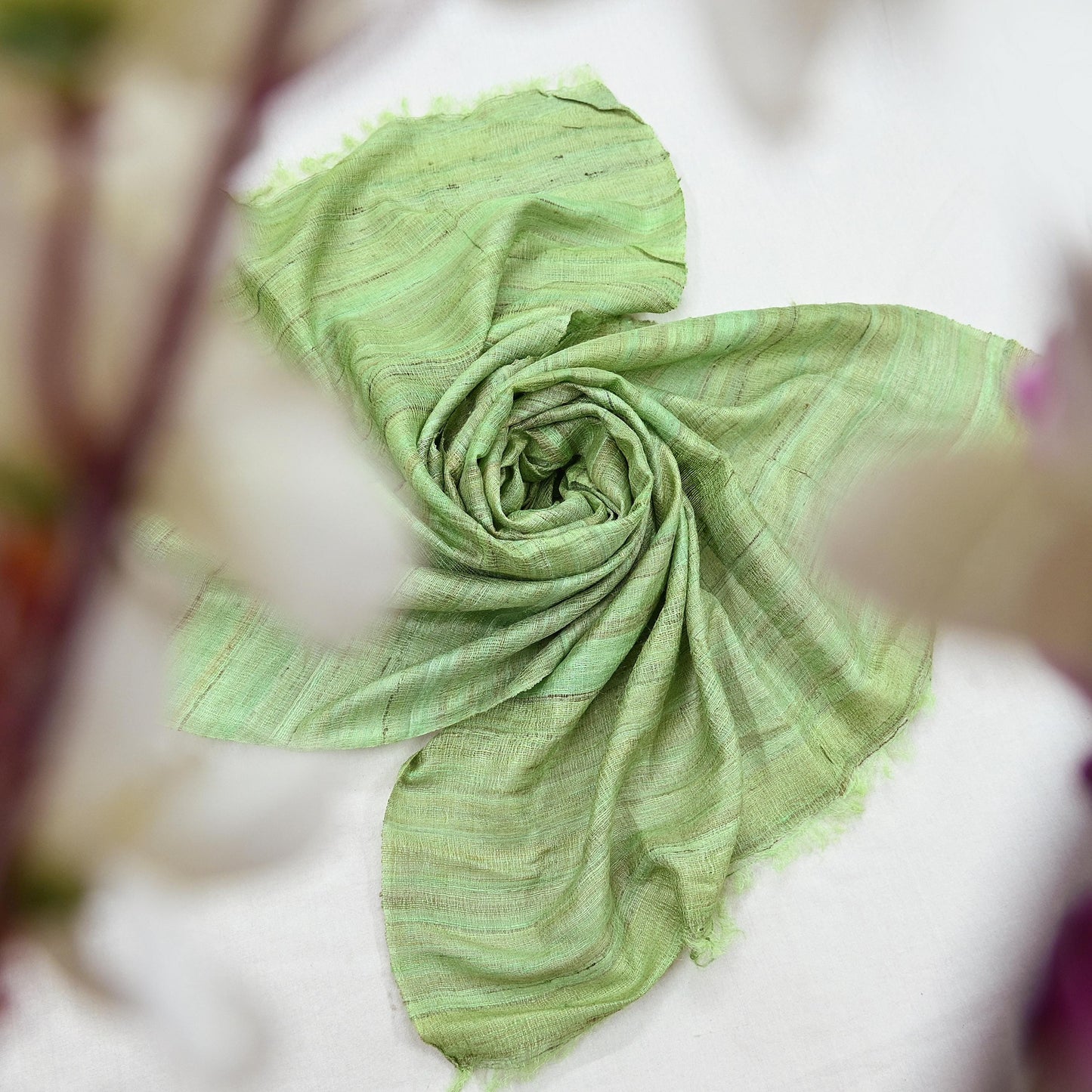 Indian Vintage Green Dupatta Long Stole 100% Pure Khadi Silk Hand Woven Scarves Veil Scarf Wrap Hippie Fringes