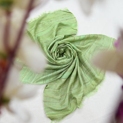 Indian Vintage Green Dupatta Long Stole 100% Pure Khadi Silk Hand Woven Scarves Veil Scarf Wrap Hippie Fringes