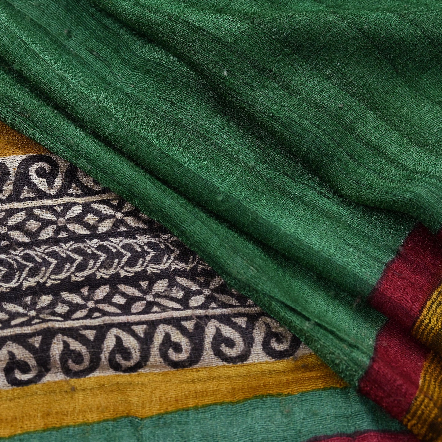 Indian Vintage Green Dupatta Long Stole 100% Pure Khadi Silk Hand Woven/ Printed Scarves Veil Scarf Wrap Hippie Fringes