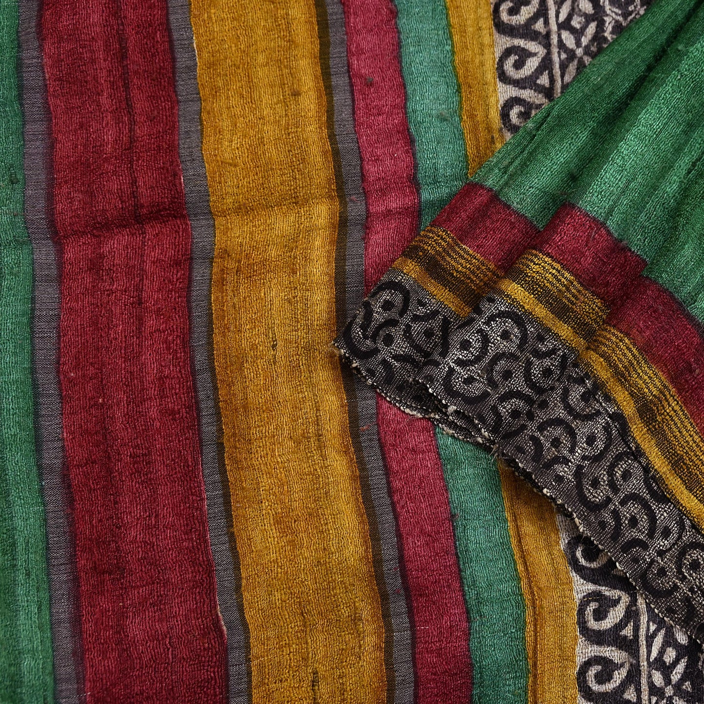 Indian Vintage Green Dupatta Long Stole 100% Pure Khadi Silk Hand Woven/ Printed Scarves Veil Scarf Wrap Hippie Fringes