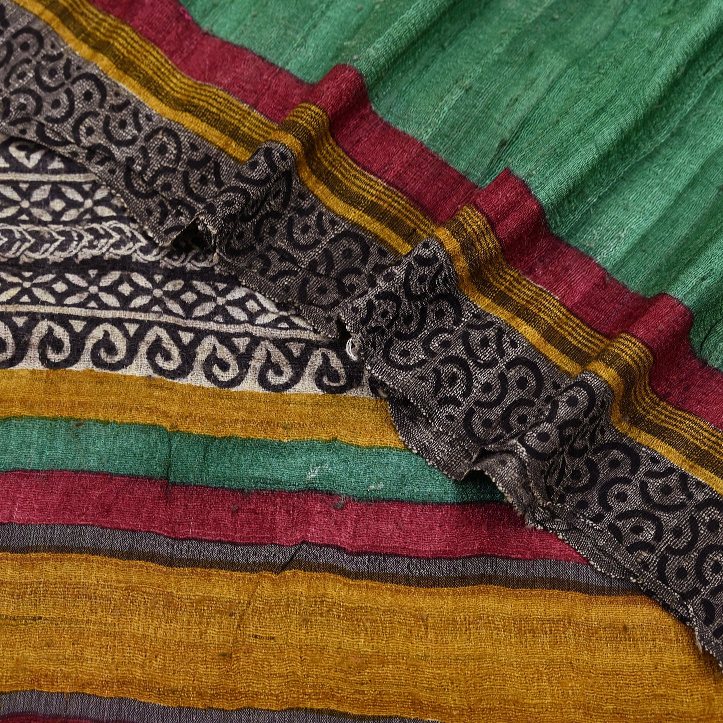 Indian Vintage Green Dupatta Long Stole 100% Pure Khadi Silk Hand Woven/ Printed Scarves Veil Scarf Wrap Hippie Fringes