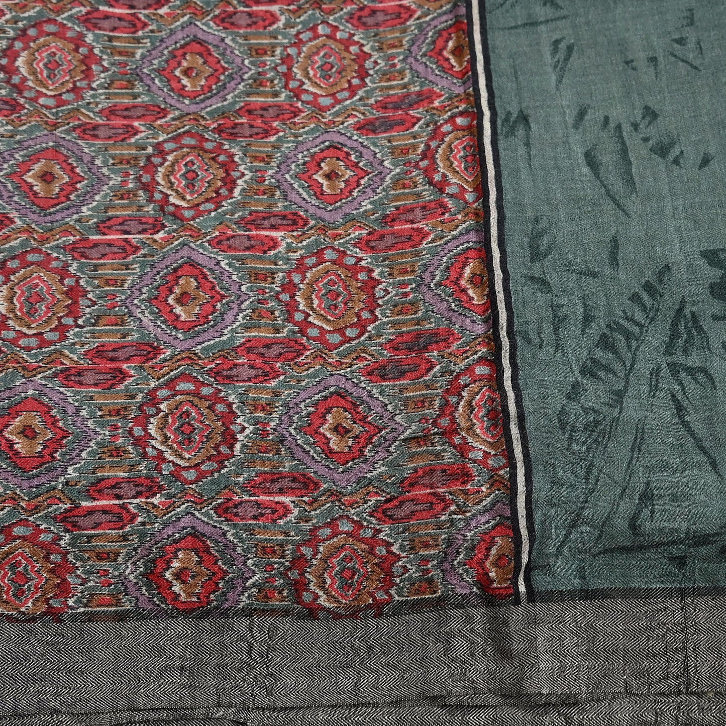 Vintage Green Long Stole Pure Woolen Scarf Printed Dupatta Infinity Scarves Sarong Wrap Veil Woman Hijab Shawl Craft Fabric