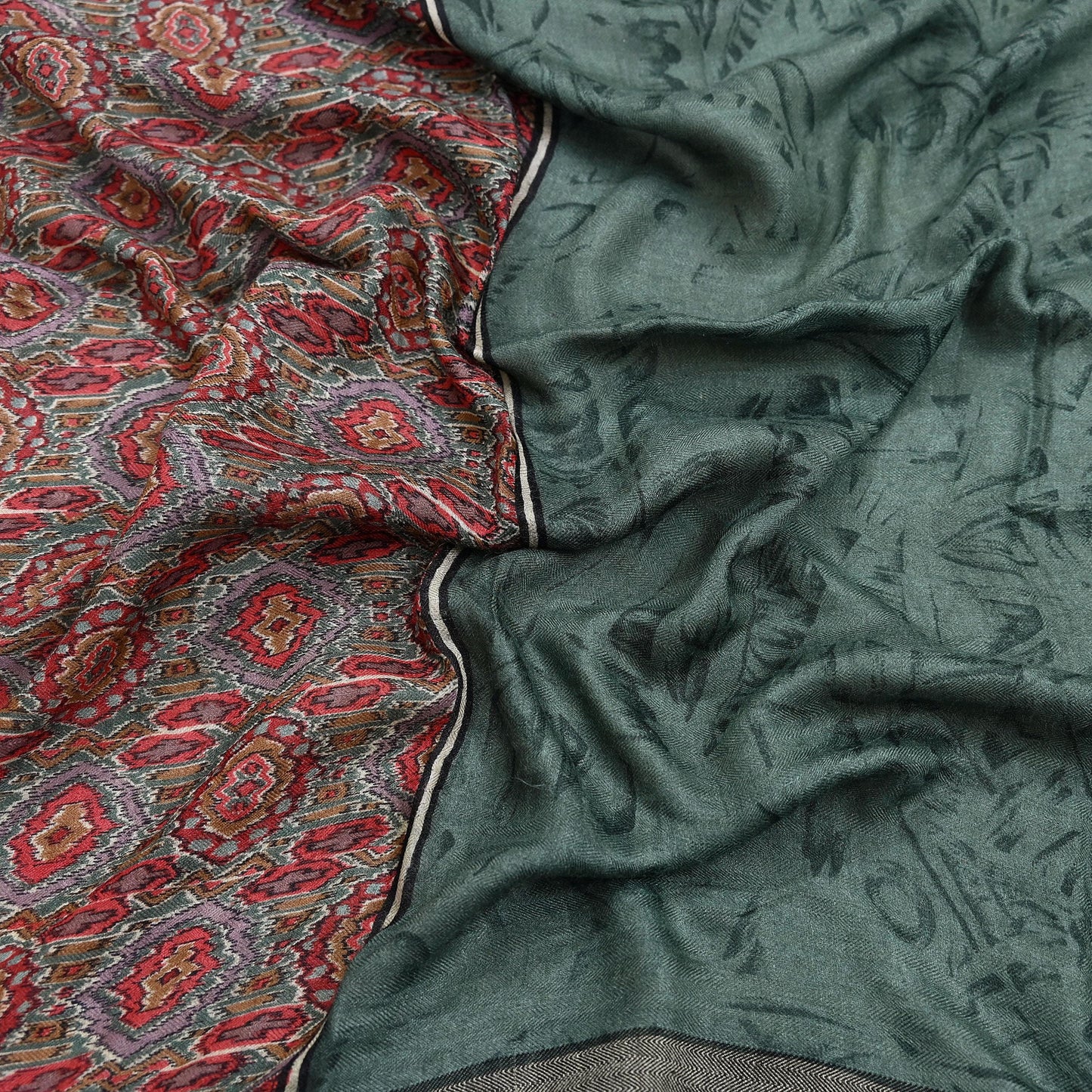 Vintage Green Long Stole Pure Woolen Scarf Printed Dupatta Infinity Scarves Sarong Wrap Veil Woman Hijab Shawl Craft Fabric