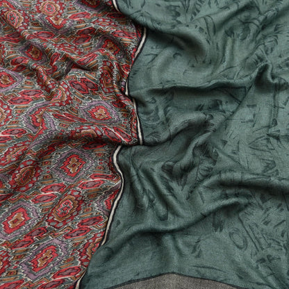 Vintage Green Long Stole Pure Woolen Scarf Printed Dupatta Infinity Scarves Sarong Wrap Veil Woman Hijab Shawl Craft Fabric