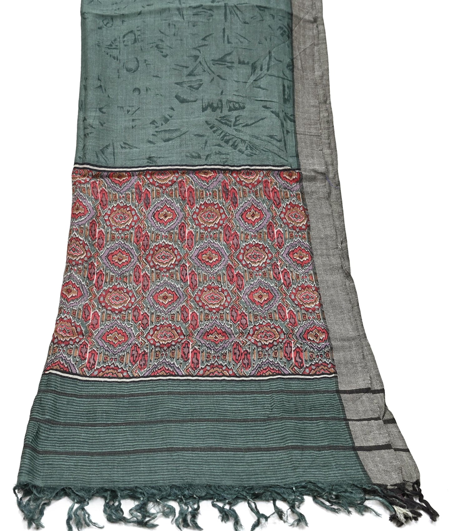 Vintage Green Long Stole Pure Woolen Scarf Printed Dupatta Infinity Scarves Sarong Wrap Veil Woman Hijab Shawl Craft Fabric