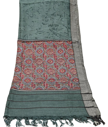 Vintage Green Long Stole Pure Woolen Scarf Printed Dupatta Infinity Scarves Sarong Wrap Veil Woman Hijab Shawl Craft Fabric