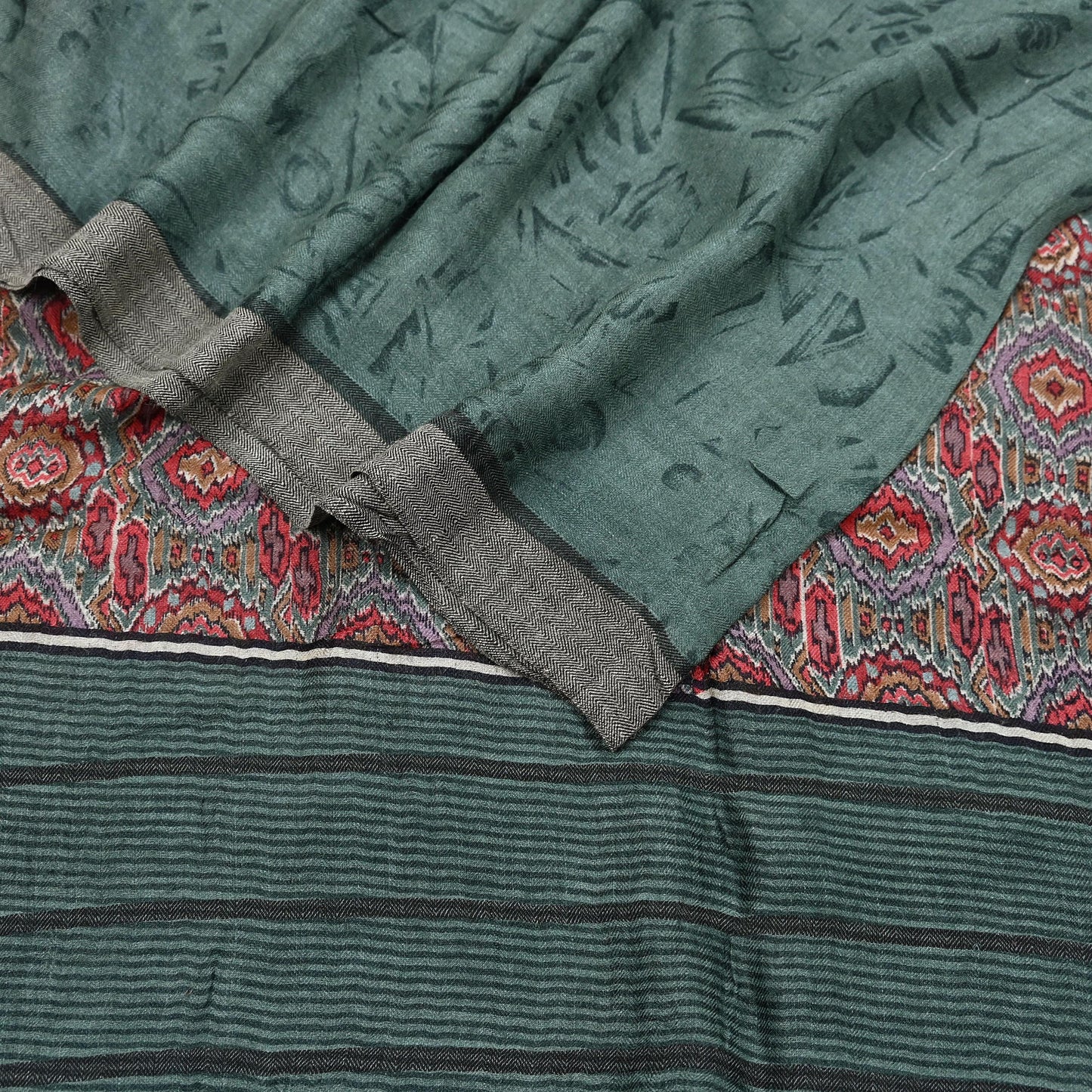 Vintage Green Long Stole Pure Woolen Scarf Printed Dupatta Infinity Scarves Sarong Wrap Veil Woman Hijab Shawl Craft Fabric