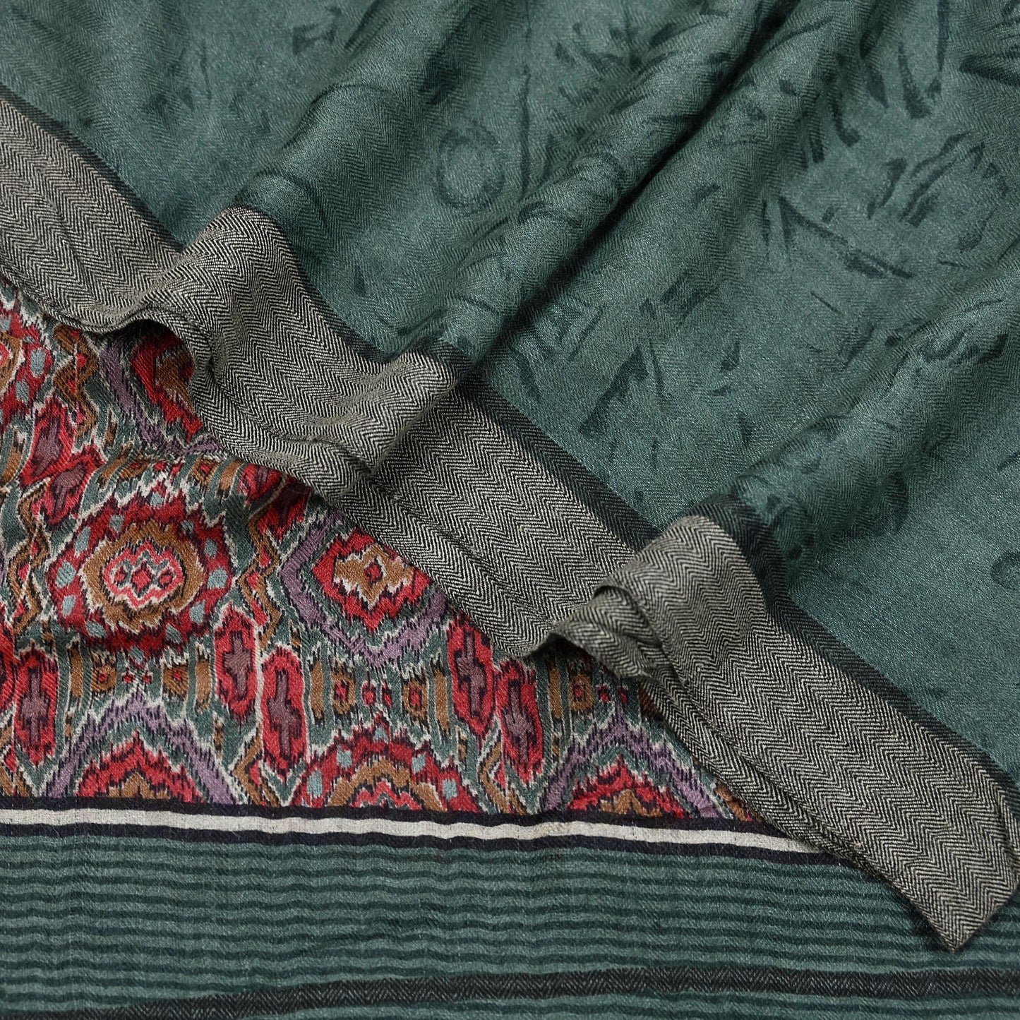 Vintage Green Long Stole Pure Woolen Scarf Printed Dupatta Infinity Scarves Sarong Wrap Veil Woman Hijab Shawl Craft Fabric