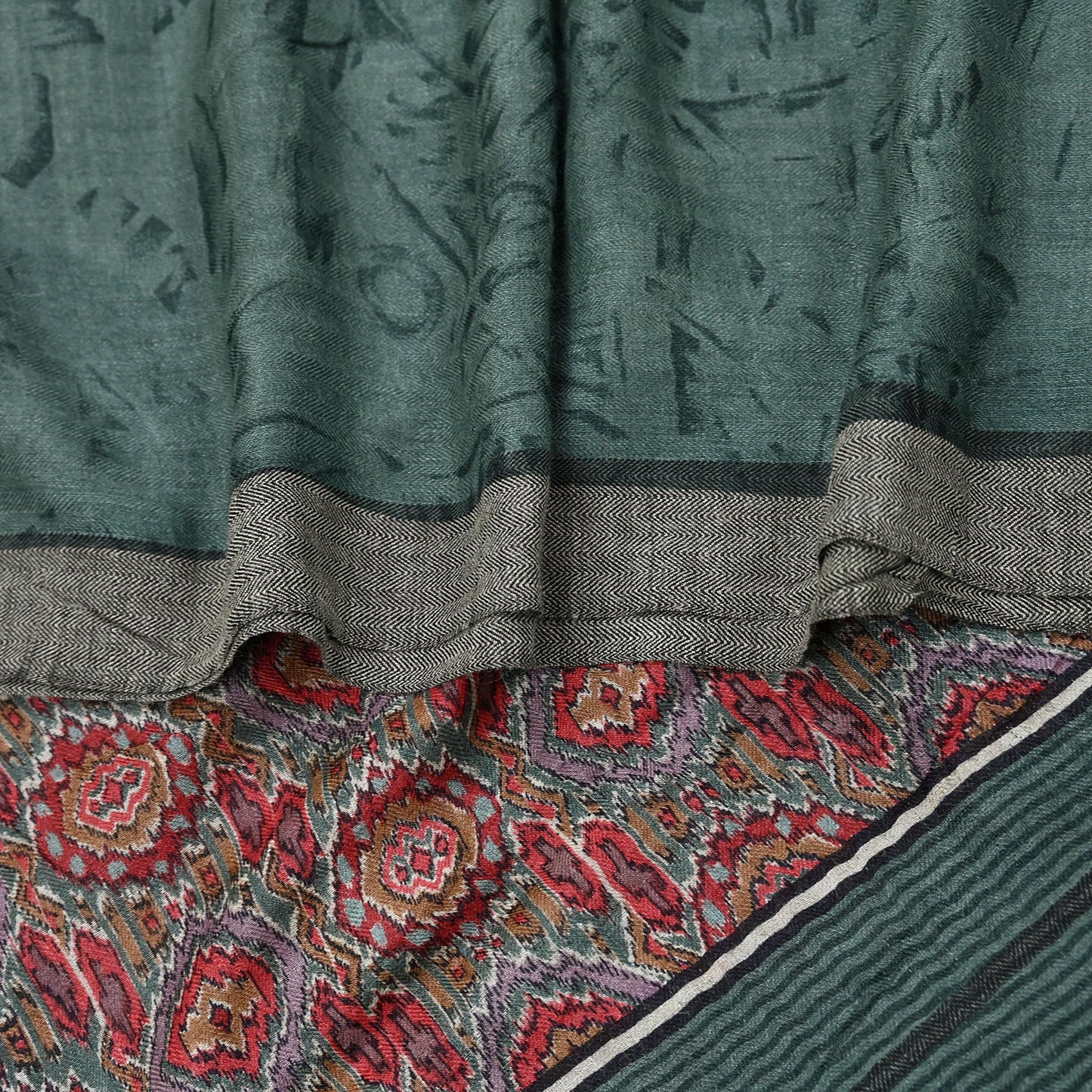 Vintage Green Long Stole Pure Woolen Scarf Printed Dupatta Infinity Scarves Sarong Wrap Veil Woman Hijab Shawl Craft Fabric