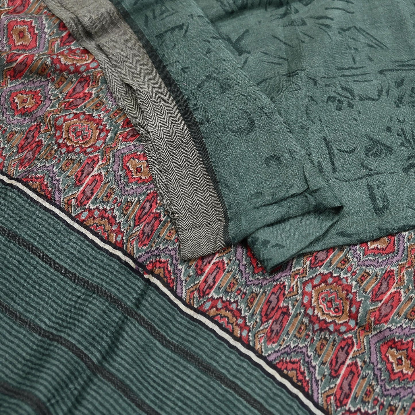 Vintage Green Long Stole Pure Woolen Scarf Printed Dupatta Infinity Scarves Sarong Wrap Veil Woman Hijab Shawl Craft Fabric