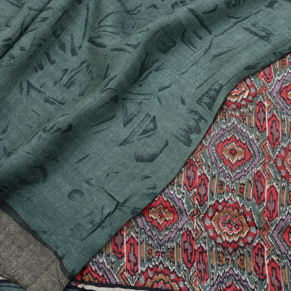 Vintage Green Long Stole Pure Woolen Scarf Printed Dupatta Infinity Scarves Sarong Wrap Veil Woman Hijab Shawl Craft Fabric