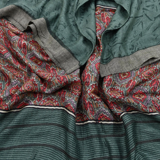 Vintage Green Long Stole Pure Woolen Scarf Printed Dupatta Infinity Scarves Sarong Wrap Veil Woman Hijab Shawl Craft Fabric