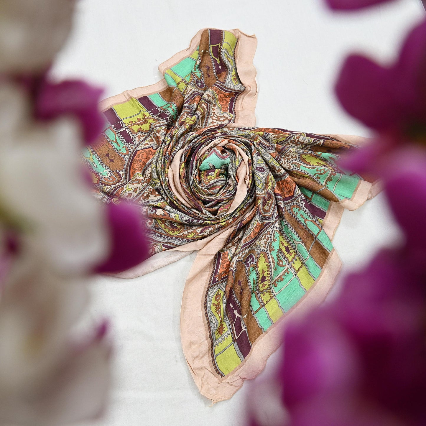 Vintage Multi Long Stole Pure Woolen Scarf Tie-Dye Printed Dupatta Infinity Scarves Sarong Wrap Veil Woman Hijab Shawl Craft