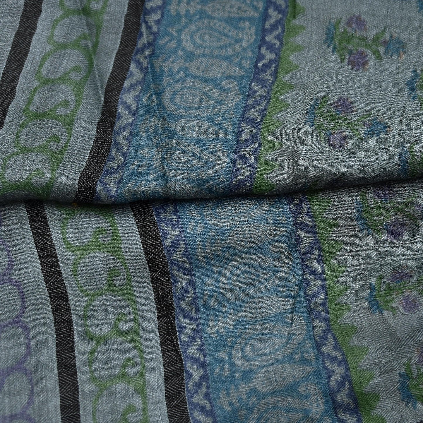 Indian Vintage Gray Long Stole Pure Woolen Scarf Dupatta Infinity Scarves Printed Sarong Wrap Craft Fabric Veil Hijab Shawl