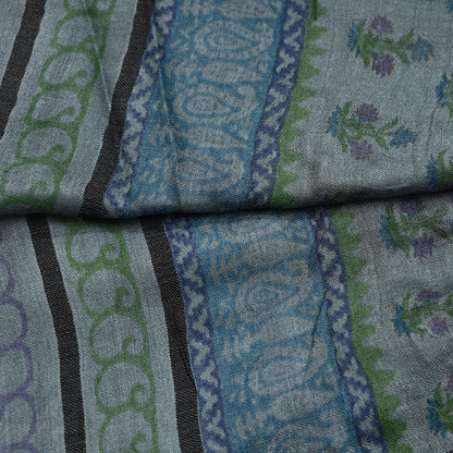 Indian Vintage Gray Long Stole Pure Woolen Scarf Dupatta Infinity Scarves Printed Sarong Wrap Craft Fabric Veil Hijab Shawl