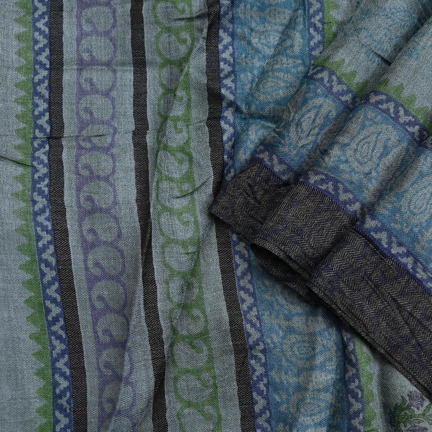 Indian Vintage Gray Long Stole Pure Woolen Scarf Dupatta Infinity Scarves Printed Sarong Wrap Craft Fabric Veil Hijab Shawl