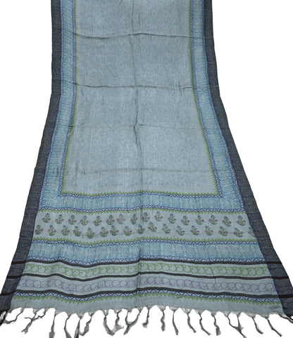 Indian Vintage Gray Long Stole Pure Woolen Scarf Dupatta Infinity Scarves Printed Sarong Wrap Craft Fabric Veil Hijab Shawl