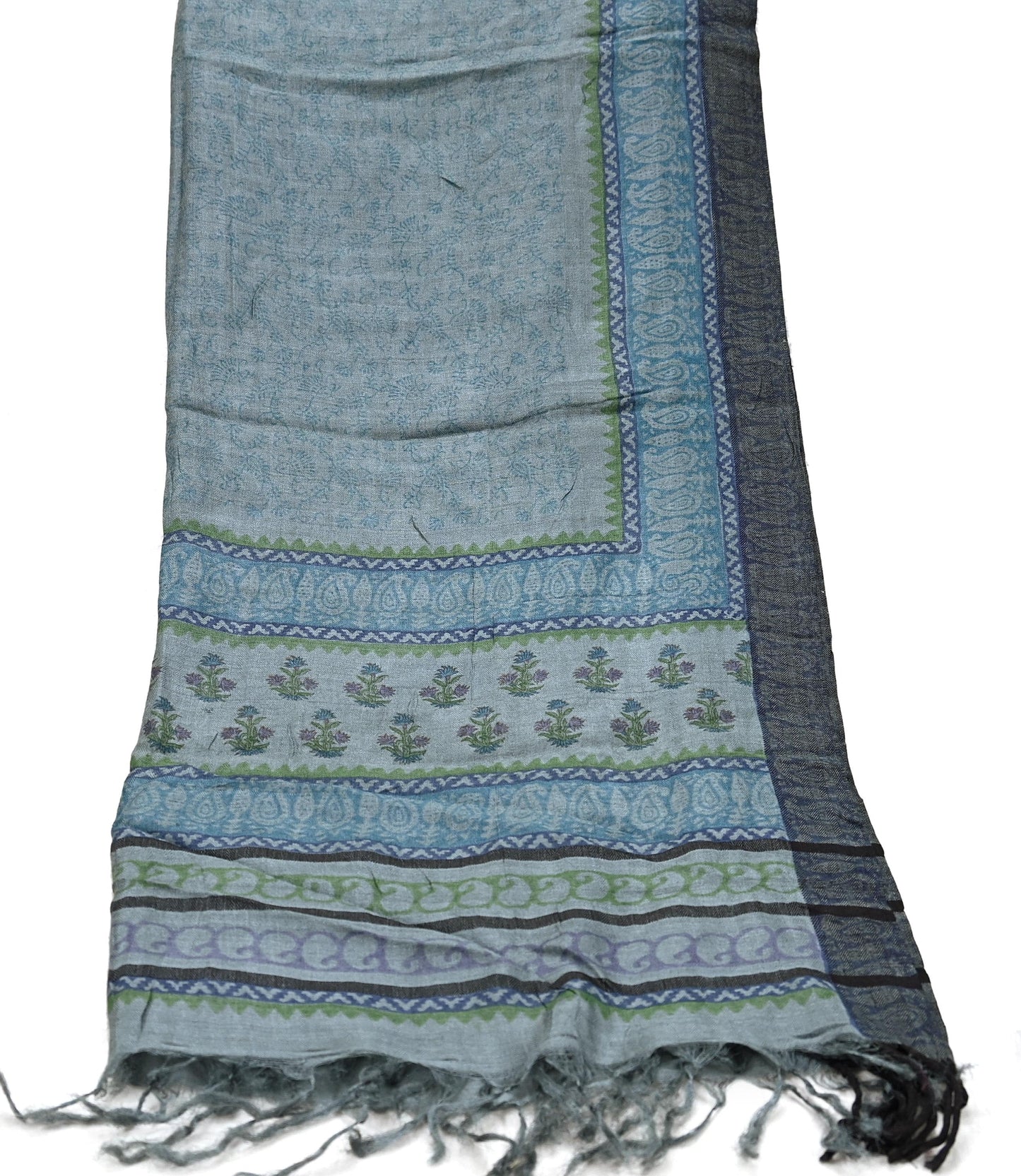 Indian Vintage Gray Long Stole Pure Woolen Scarf Dupatta Infinity Scarves Printed Sarong Wrap Craft Fabric Veil Hijab Shawl