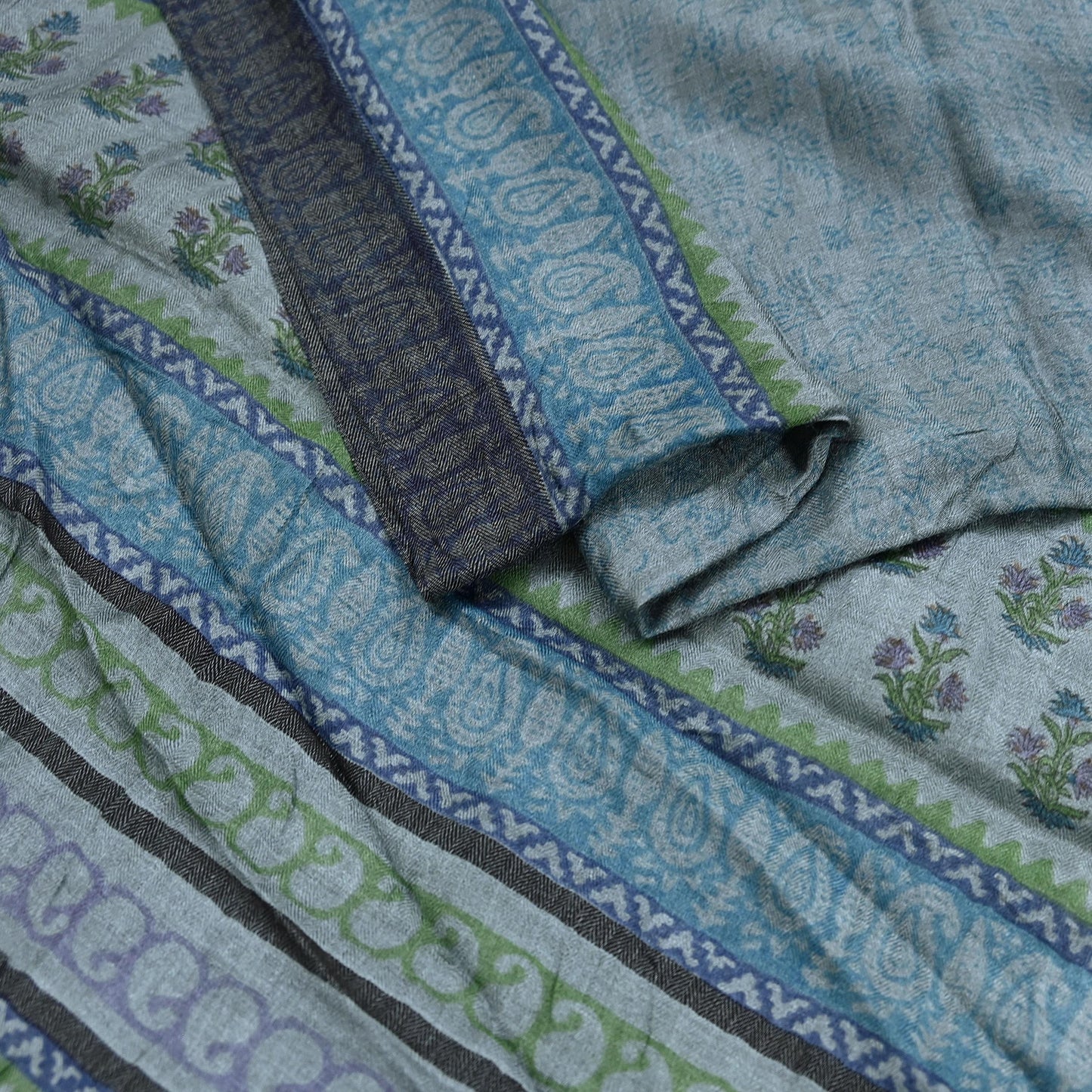 Indian Vintage Gray Long Stole Pure Woolen Scarf Dupatta Infinity Scarves Printed Sarong Wrap Craft Fabric Veil Hijab Shawl