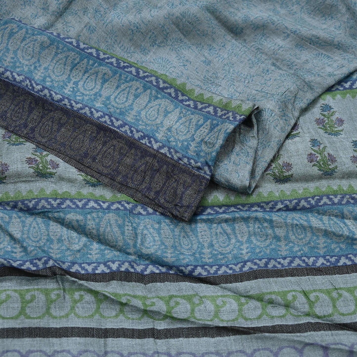 Indian Vintage Gray Long Stole Pure Woolen Scarf Dupatta Infinity Scarves Printed Sarong Wrap Craft Fabric Veil Hijab Shawl