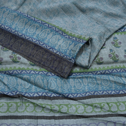 Indian Vintage Gray Long Stole Pure Woolen Scarf Dupatta Infinity Scarves Printed Sarong Wrap Craft Fabric Veil Hijab Shawl