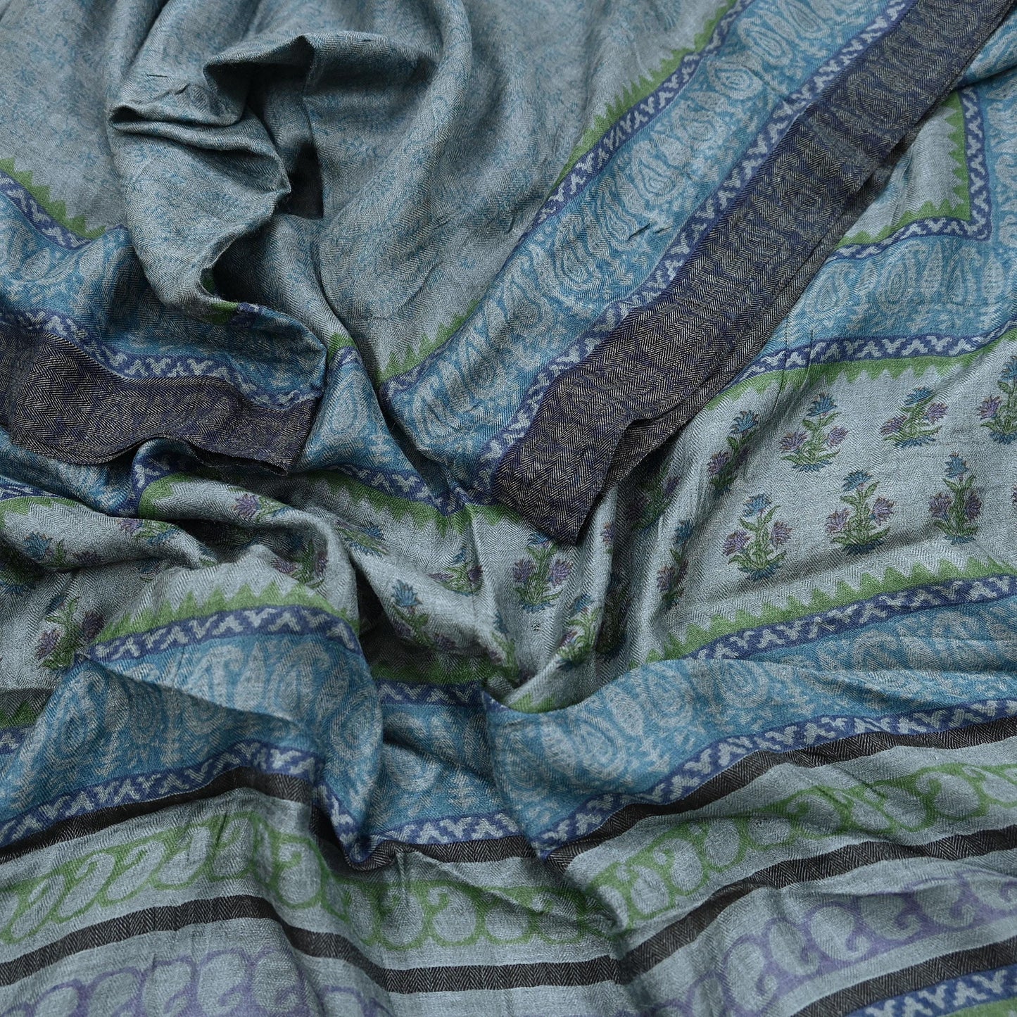 Indian Vintage Gray Long Stole Pure Woolen Scarf Dupatta Infinity Scarves Printed Sarong Wrap Craft Fabric Veil Hijab Shawl