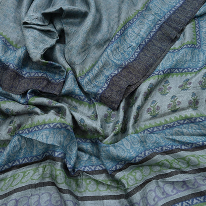 Indian Vintage Gray Long Stole Pure Woolen Scarf Dupatta Infinity Scarves Printed Sarong Wrap Craft Fabric Veil Hijab Shawl