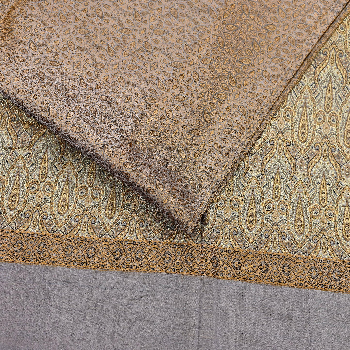 Indian Vintage Sari Dusty Purple Heavy Pure Satin Silk Hand Woven Tanchoi Sarees Ethnic Wear 5Yd Paisley Craft Fabric Dress Making Crafting