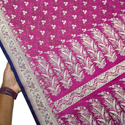Indian Vintage Sari Magenta Heavy Pure Satin Silk Woven Banarasi Brocade Saree Zari 5Yd Ethnic Dress making Crafting Bollywood