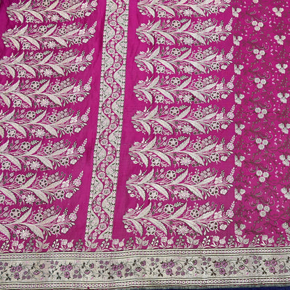 Indian Vintage Sari Magenta Heavy Pure Satin Silk Woven Banarasi Brocade Saree Zari 5Yd Ethnic Dress making Crafting Bollywood
