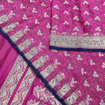 Indian Vintage Sari Magenta Heavy Pure Satin Silk Woven Banarasi Brocade Saree Zari 5Yd Ethnic Dress making Crafting Bollywood