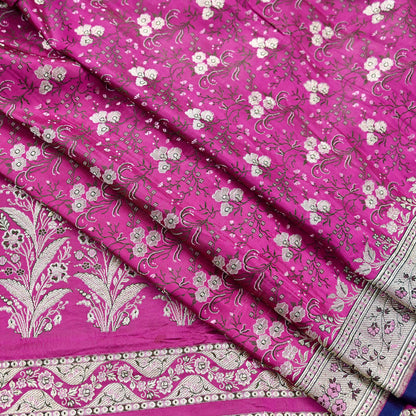 Indian Vintage Sari Magenta Heavy Pure Satin Silk Woven Banarasi Brocade Saree Zari 5Yd Ethnic Dress making Crafting Bollywood