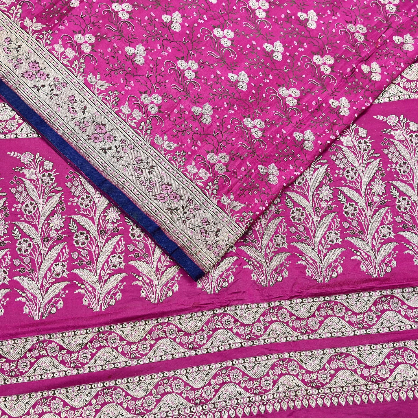 Indian Vintage Sari Magenta Heavy Pure Satin Silk Woven Banarasi Brocade Saree Zari 5Yd Ethnic Dress making Crafting Bollywood